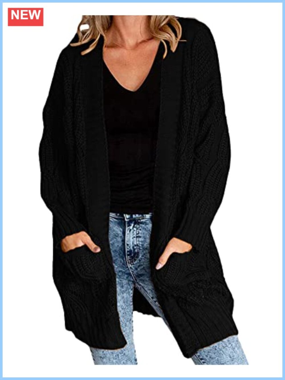 Plus Size Long Open Front Cardigan Cable Knit Loose Fit Sweater